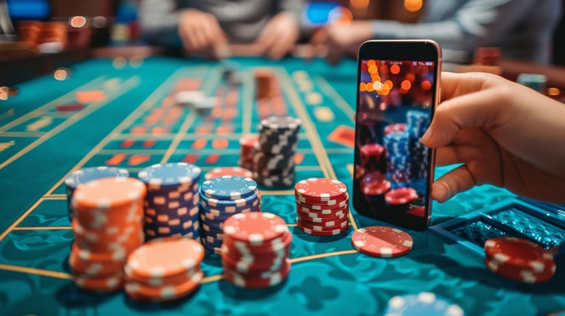 Antarmuka permainan Ceme Online di selalu bet dengan kartu dealer dan meja permainan